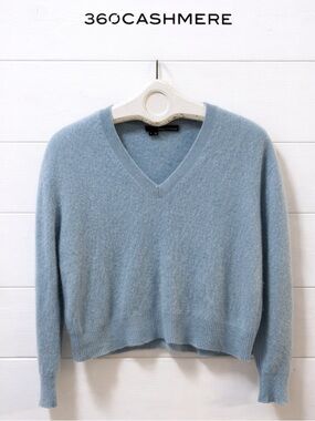 360 CASHMERE Light Blue Cropped Cashmere Sweater Size S